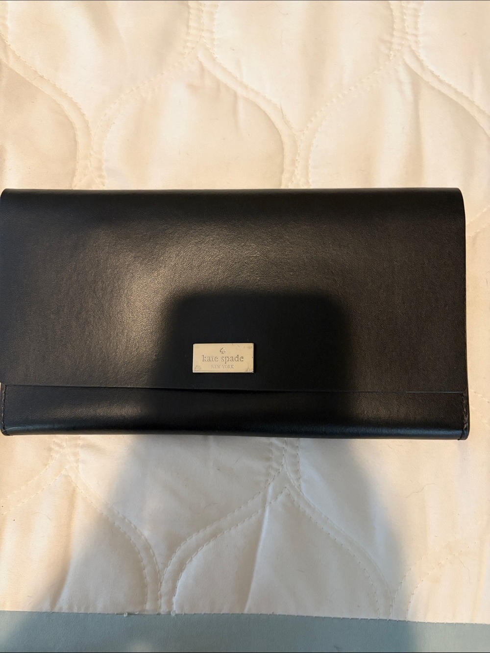 kate spade Black Leather Envelope Clutch with Logo Plaque